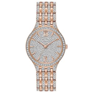 Bulova Women's Phantom Quartz Crystal Pave Dial Rose Gold 32mm Watch 98L235