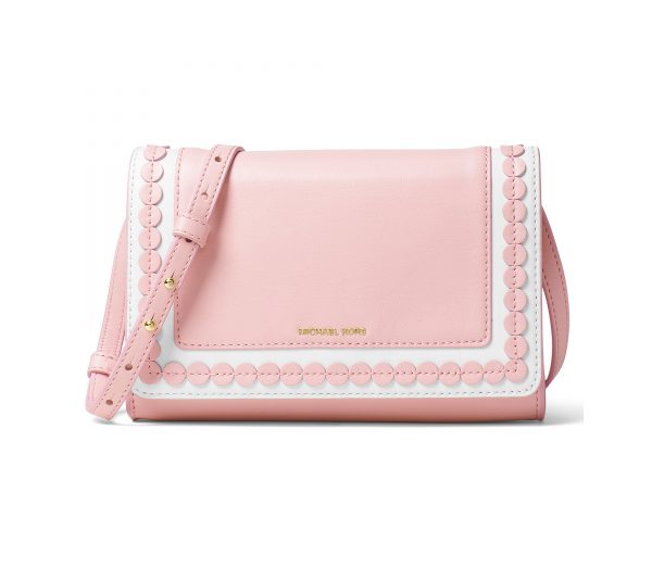 Michael Kors Analise Medium Leather Crossbody Messenger Bag Blossom White