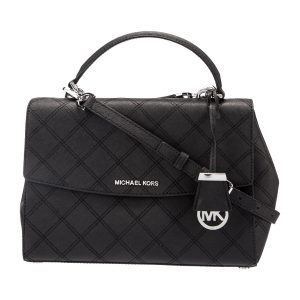 Michael Kors Ava Handbag Medium Saffiano Leather Convertible Satchel Bag Black