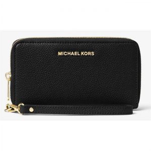 Michael Kors Mercer Large Pebbled Leather Phone Wristlet Wallet Black