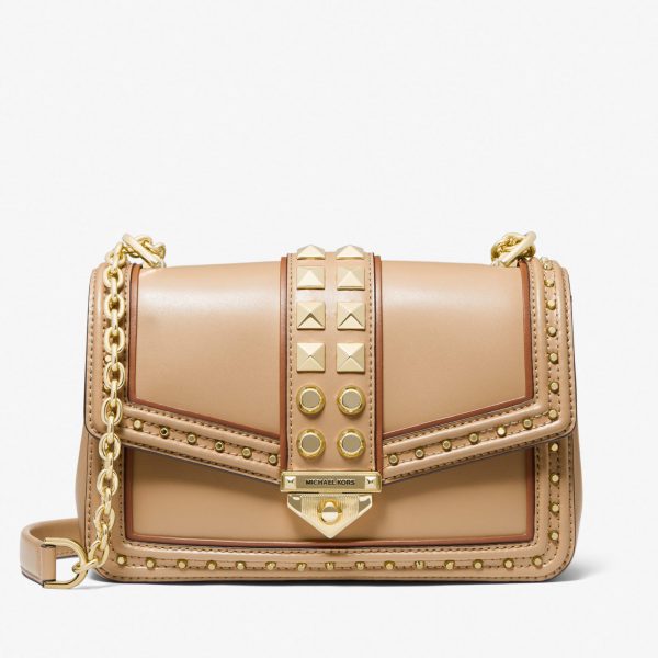 Michael Kors SoHo Handbag Large Studded Leather Shoulder Bag Camel Multi