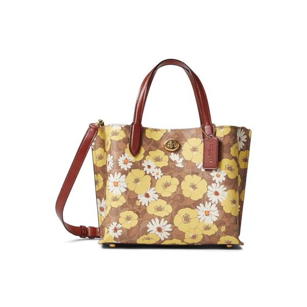 Coach Willow Tote Bag 24 Signature Canvas Floral Print Tan/Rust Multi