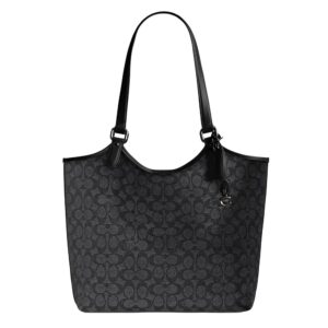 Coach Day Tote Bag Signature Canvas + Removable Zip Pouch Charcoal Black