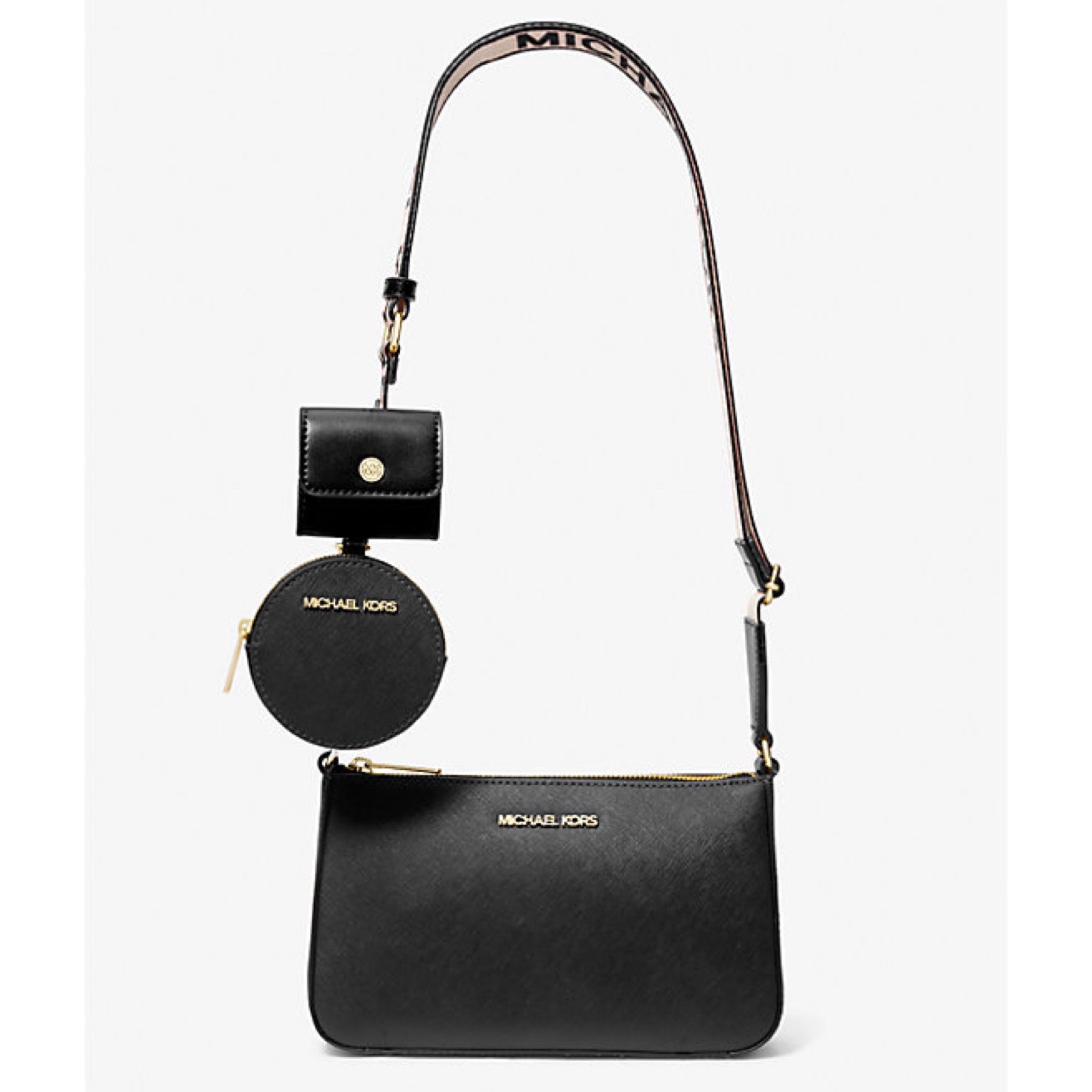 Michael Kors Jet Set Leather Crossbody w/ Tech Attachment Black
